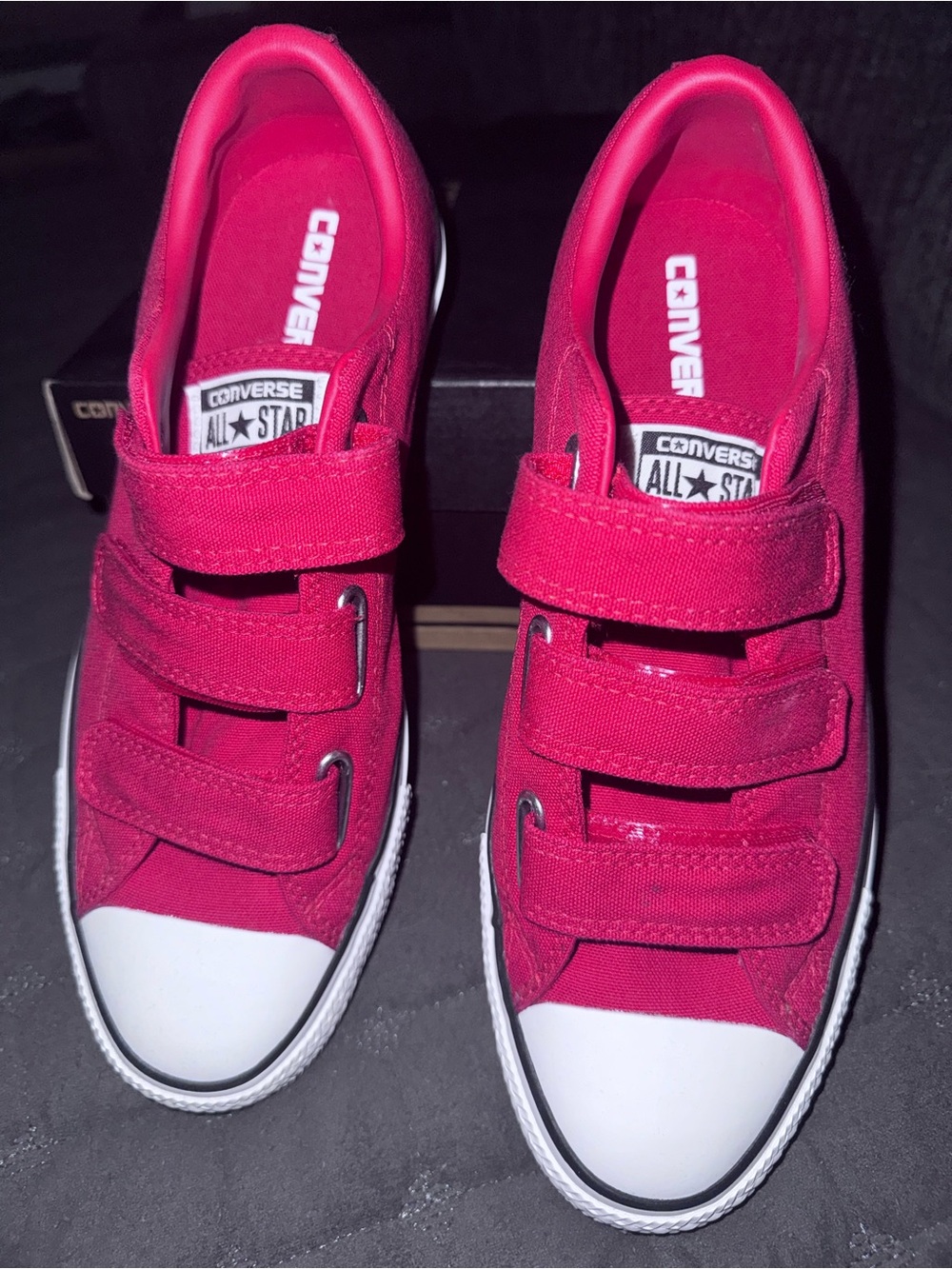 Converse Red Canvas Low Top Sneakers  Velcro Straps WMNS